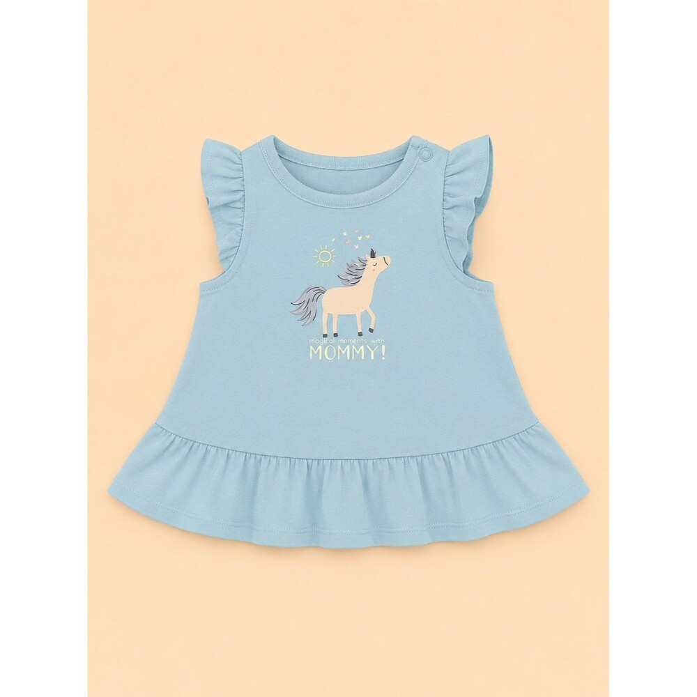 Garanimals 3-6M Unicorn Flutter Sleeve Top Blue Baby Girl Ruffle Hem Dress